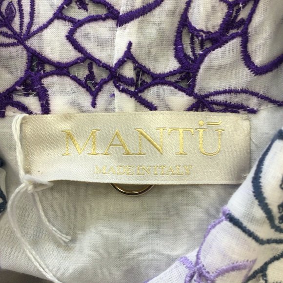 MANTU WHITE MULTI FLORAL EMBROIDERED TIE-NECK LACE MAXI DRESS - Picture 4 of 5